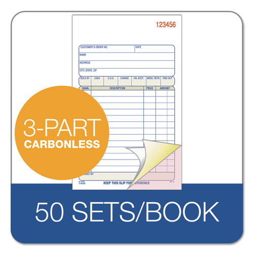 Sales/Order Book, Three-Part Carbonless, 4.19 x 6.69, 50 Forms Total