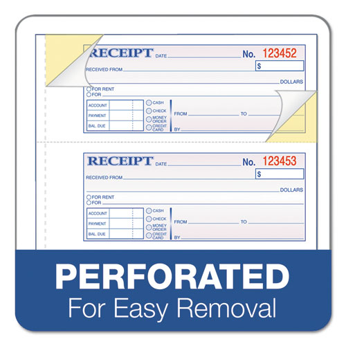 TOPS 3-Part Hardbound Receipt Book, Three-Part Carbonless, 7 x 2.75, 4 Forms/Sheet, 200 Forms Total