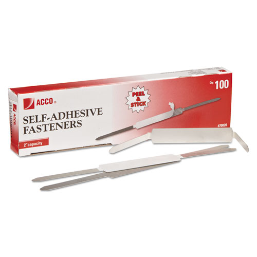 Image of Acco Self-Adhesive Two-Prong Paper Fastener Bases, 2" Capacity, 2.75" Center To Center, Matte Steel, 100/Box