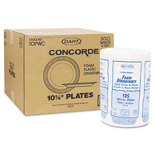 Concorde Foam Plate, 10.25" dia, White, 125/Pack, 4 Packs/Carton