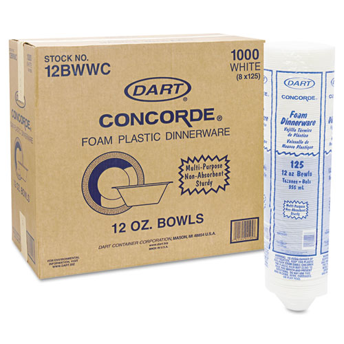 Image of Dart® Concorde Foam Bowl, 10, 12 Oz, White, 125/Pack, 8 Packs/Carton