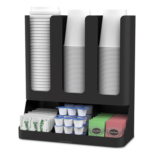 Image of Mind Reader Flume Six-Section Upright Coffee Condiment/Cup Organizer, 11.5 X 6.5 X 15, Black