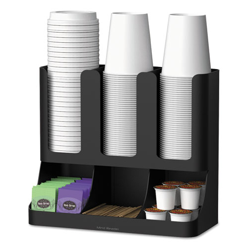 Flume Six-Section Upright Coffee Condiment/Cup Organizer, 11.5 x 6.5 x 15, Black