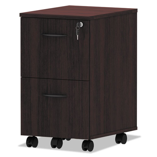 Image of Alera® Valencia Series Mobile Pedestal, Left Or Right, 2 Legal/Letter-Size File Drawers, Mahogany, 15.38" X 20" X 26.63"