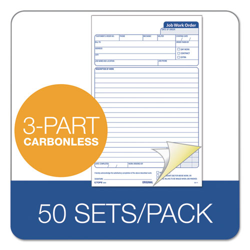 Snap-Off Job Work Order Form, 5 2/3" x 8 5/8", Three-Part Carbonless, 50 Forms