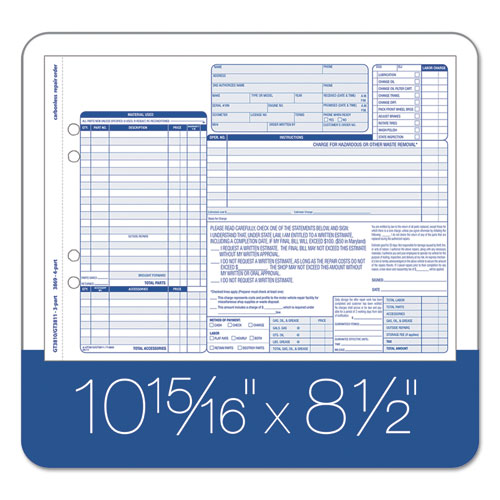 Image of Tops™ Auto Repair Four-Part Order Form, Four-Part Carbonless, 11 X 8.5, 50 Forms Total