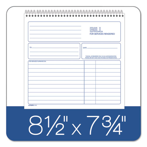 Image of Tops™ Bill For Services Rendered Book, Two-Part Carbonless, 8.5 X 7.75, 50 Forms Total
