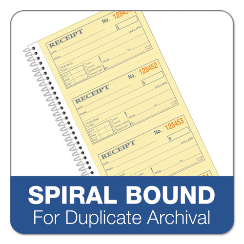 Image of Spiralbound Money and Rent Receipt Book, Two-Part Carbonless, 4.75 x 2.75, 4 Forms/Sheet, 200 Forms Total