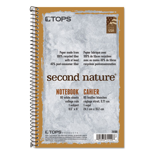 Second Nature Single Subject Wirebound Notebooks, 1 Subject, Medium/College Rule, Light Blue Cover, 9.5 x 6, 80 Sheets