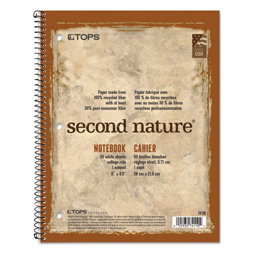 Second Nature Single Subject Wirebound Notebook, Medium/College Rule, Randomly Assorted Covers, 11 x 8.5, 80 Sheets