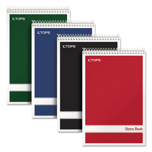 Steno Pad, Gregg Rule, Assorted Cover Colors, 80 Green-Tint 6 x 9 Sheets, 4/Pack