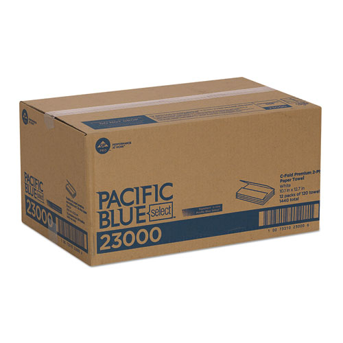 Pacific Blue Select C-Fold Paper Towels, 2-Ply, 10.1 x 12.7, White, 120/Pack, 12 Packs/Carton