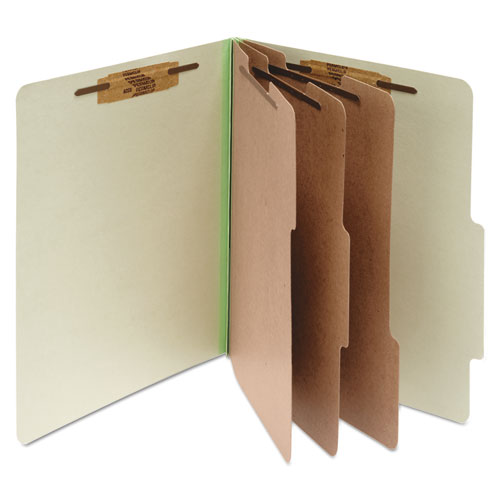 Image of Pressboard Classification Folders, 4" Expansion, 3 Dividers, 8 Fasteners, Letter Size, Leaf Green Exterior, 10/Box