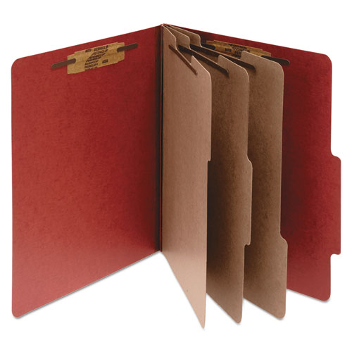 Acco Pressboard Classification Folders, 4" Expansion, 3 Dividers, 8 Fasteners, Legal Size, Earth Red Exterior, 10/Box