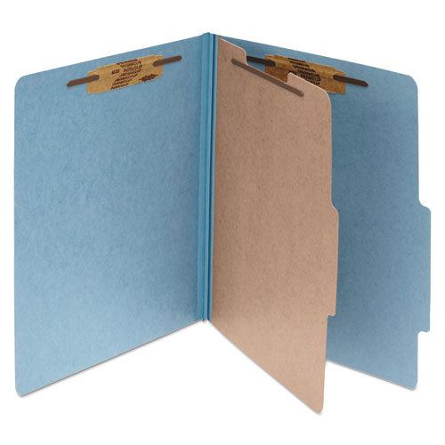 Image of Pressboard Classification Folders, 2" Expansion, 1 Divider, 4 Fasteners, Letter Size, Sky Blue Exterior, 10/Box