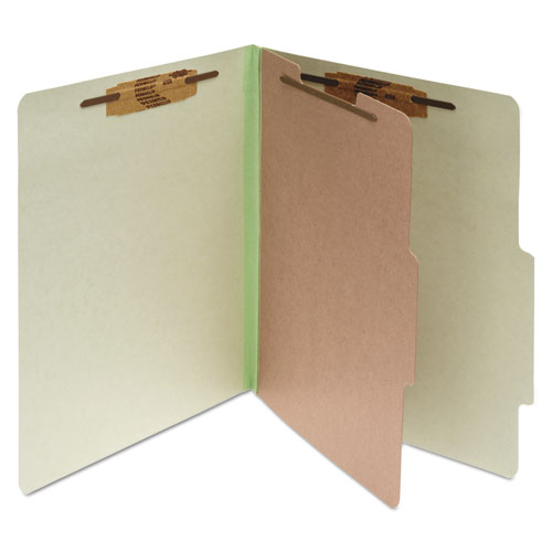 Image of Pressboard Classification Folders, 2" Expansion, 1 Divider, 4 Fasteners, Legal Size, Leaf Green Exterior, 10/Box