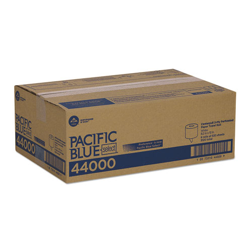 Image of Georgia Pacific® Professional Pacific Blue Select 2-Ply Center-Pull Perf Wipers, 2-Ply, 8.25 X 12, White, 520/Roll, 6 Rolls/Carton
