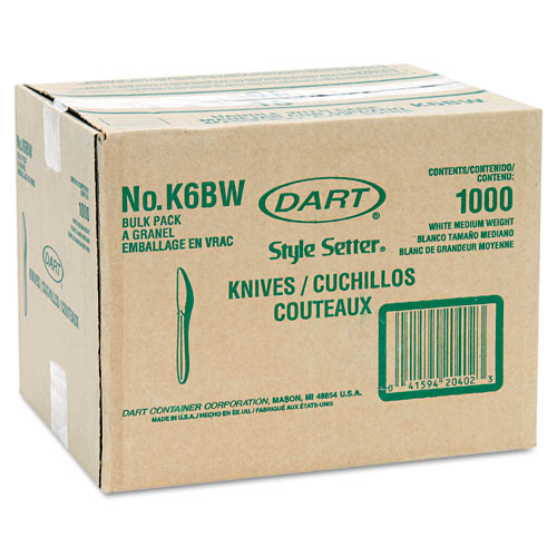 Image of Style Setter Mediumweight Plastic Knives, White, 1000/Carton