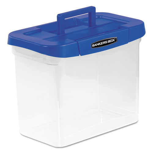 Image of Bankers Box® Heavy-Duty Portable File Box, Letter Files, 14.25" X 8.63" X 11.06", Clear/Blue