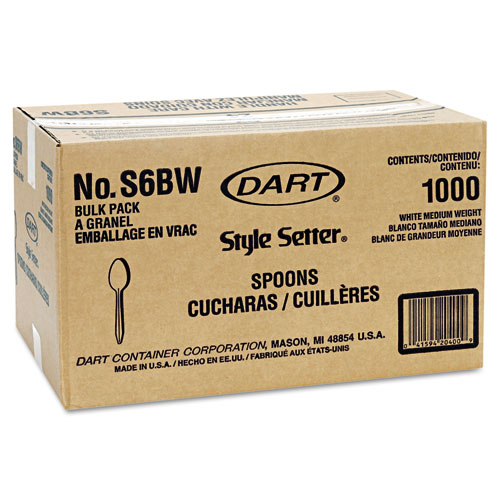 Image of Dart® Style Setter Mediumweight Plastic Teaspoons, White, 1000/Carton