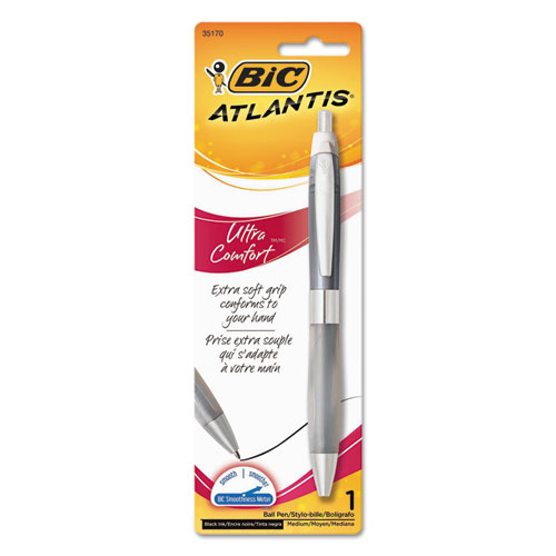 Atlantis Ultra Comfort Ballpoint Pen, Retractable, Medium 1 mm, Black Ink, Randomly Assorted Barrel Colors BICVCGUP11XBK-BULK