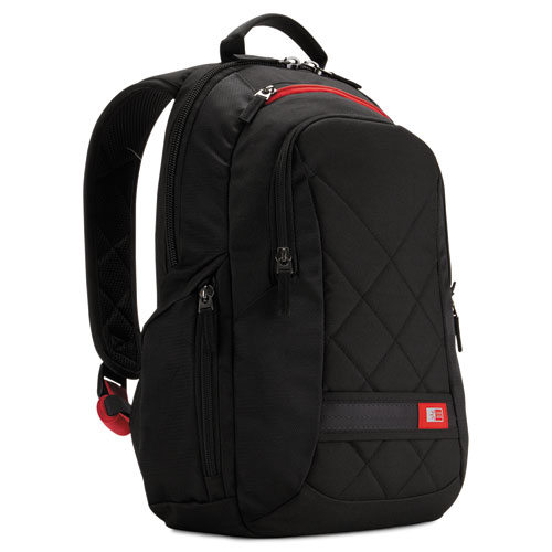 Image of Case Logic® Diamond Backpack, Fits Devices Up To 14.1", Polyester, 6.3 X 13.4 X 17.3, Black