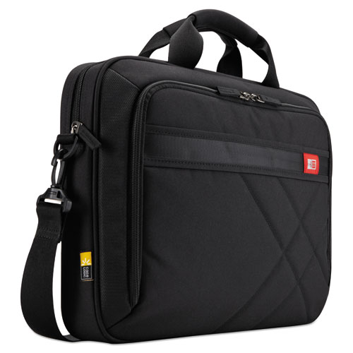 Diamond Briefcase, Fits Devices Up to 15.6", Polyester, 16.1 x 3.1 x 11.4, Black
