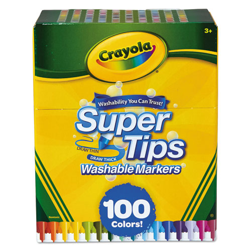 Crayola® Super Tips Washable Markers, Fine/Broad Bullet Tips, Assorted Colors, 100/Set