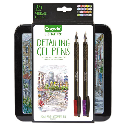 Detailing Gel Pen, Stick, Medium 1 mm, Assorted Ink Colors, Black Barrel, 20/Pack