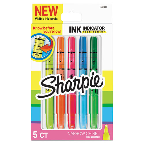 INK INDICATOR STICK HIGHLIGHTERS, CHISEL TIP, ASSORTED COLORS, 5/PACK
