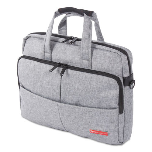 Swiss Mobility Sterling Slim Briefcase, Fits Devices Up to 14.1", Polyester, 1.75 x 1.75 x 10.25, Gray