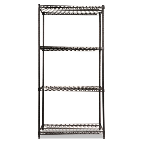 Image of NSF Certified Industrial Four-Shelf Wire Shelving Kit, 36w x 18d x 72h, Black