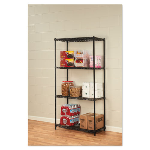 Image of NSF Certified Industrial Four-Shelf Wire Shelving Kit, 36w x 18d x 72h, Black