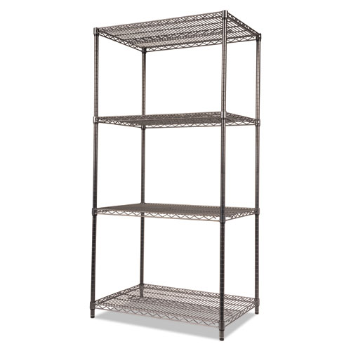 Image of Wire Shelving Starter Kit, Four-Shelf, 36w x 24d x 72h, Black Anthracite