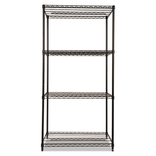 Image of NSF Certified Industrial Four-Shelf Wire Shelving Kit, 36w x 24d x 72h, Black