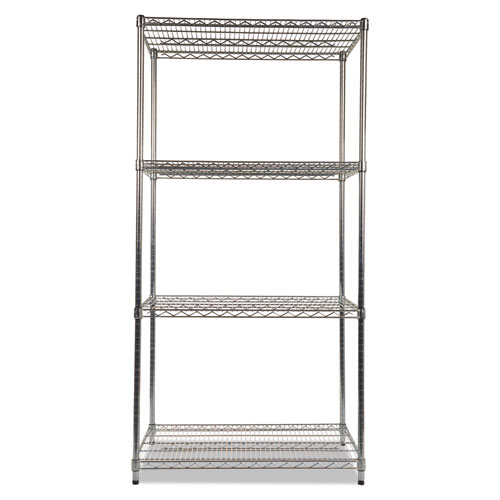 Image of NSF Certified Industrial Four-Shelf Wire Shelving Kit, 36w x 24d x 72h, Silver