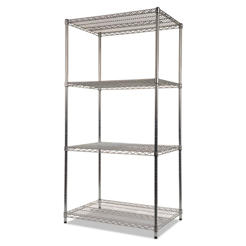 NSF Certified Industrial 4-Shelf Wire Shelving Kit, 36w x 24d x 72h, Silver