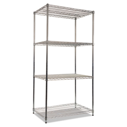 Image of NSF Certified Industrial 4-Shelf Wire Shelving Kit, 36w x 24d x 72h, Silver