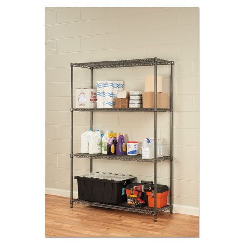 Wire Shelving Starter Kit, Four-Shelf, 48w x 18d x 72h, Black Anthracite