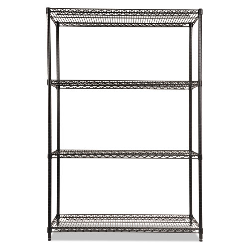 Image of NSF Certified Industrial Four-Shelf Wire Shelving Kit, 48w x 18d x 72h, Black