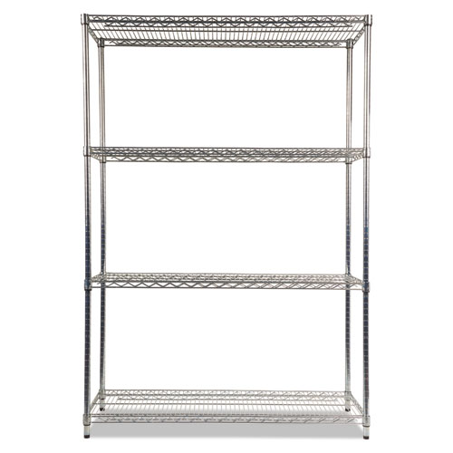 Image of NSF Certified Industrial Four-Shelf Wire Shelving Kit, 48w x 18d x 72h, Silver