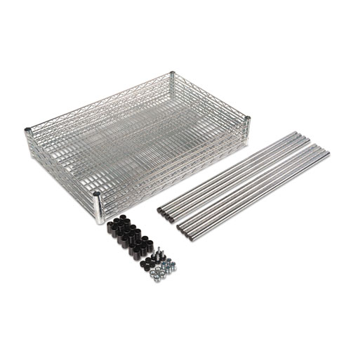 Image of NSF Certified Industrial Four-Shelf Wire Shelving Kit, 36w x 24d x 72h, Silver