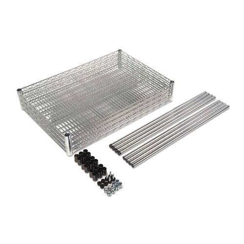 NSF Certified Industrial Four-Shelf Wire Shelving Kit, 48w x 18d x 72h, Silver