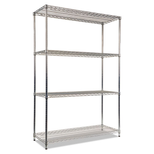 Image of NSF Certified Industrial Four-Shelf Wire Shelving Kit, 48w x 18d x 72h, Silver