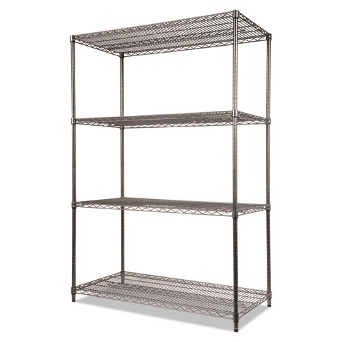 Image of Wire Shelving Starter Kit, Four-Shelf, 48w x 24d x 72h, Black Anthracite