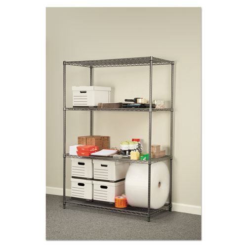 Image of Wire Shelving Starter Kit, Four-Shelf, 48w x 24d x 72h, Black Anthracite