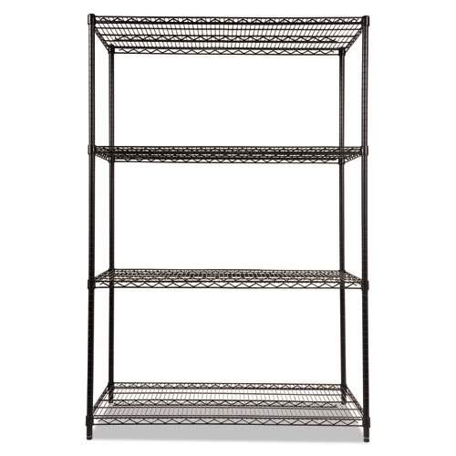 Image of NSF Certified Industrial Four-Shelf Wire Shelving Kit, 48w x 24d x 72h, Black
