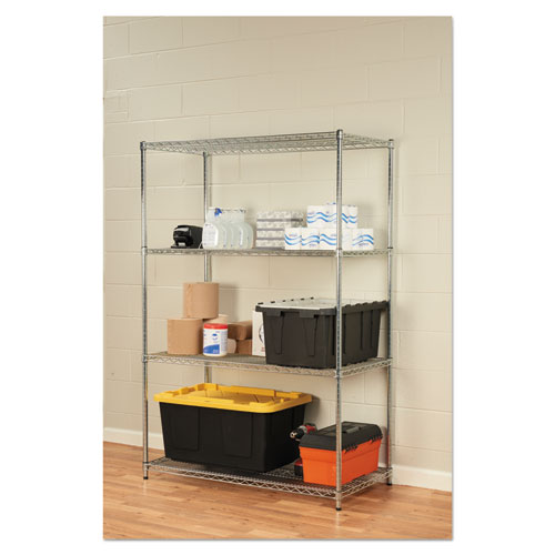 Image of NSF Certified Industrial Four-Shelf Wire Shelving Kit, 48w x 24d x 72h, Silver