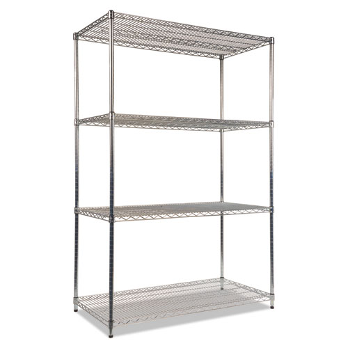 Image of NSF Certified Industrial 4-Shelf Wire Shelving Kit, 48w x 24d x 72h, Silver