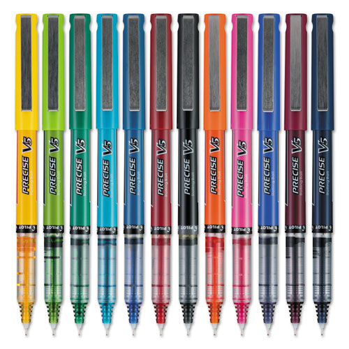 Precise V5 Stick Roller Ball Pen, Fine 0.5mm, Assorted Ink/Barrel, Dozen